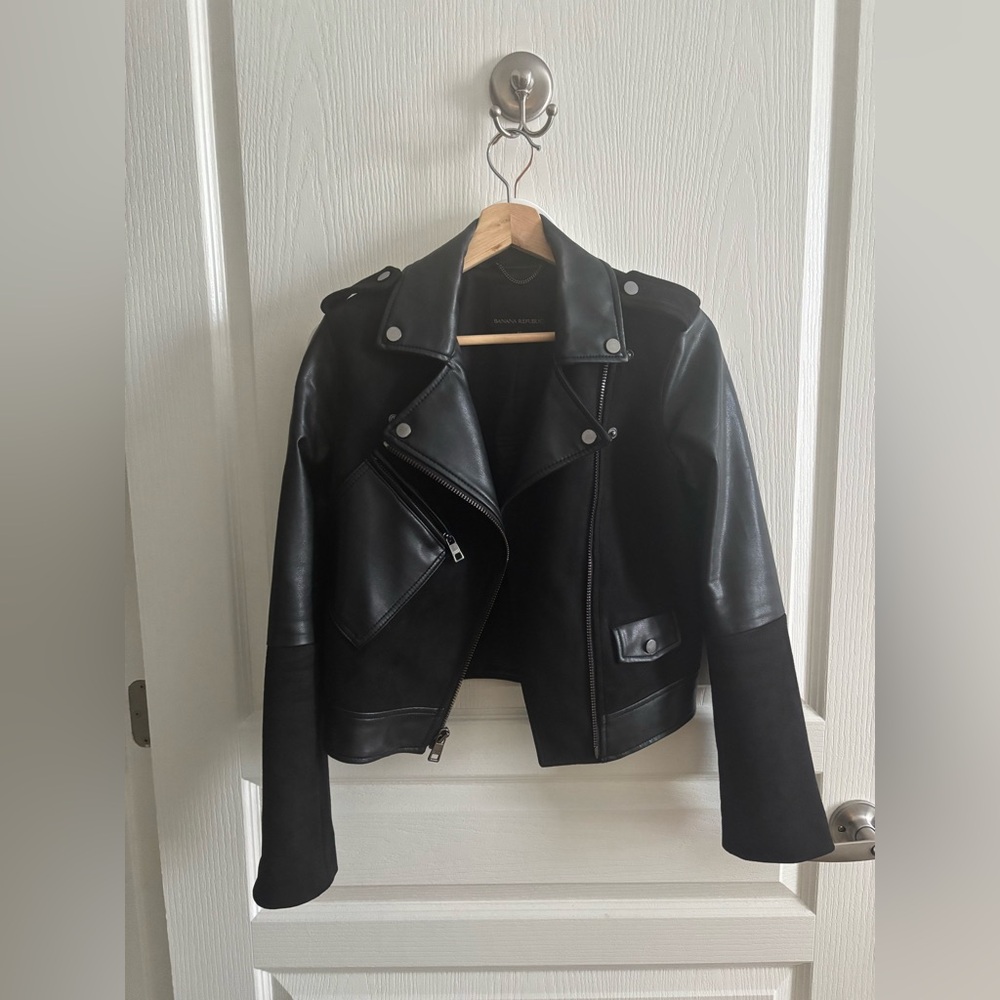 Banana Republic Black Leather and Suede Moto Jacket